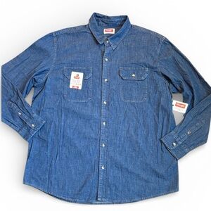 Wrangler Denim Button-Down Shirt Men's XL Blue All Day Comfort NWT